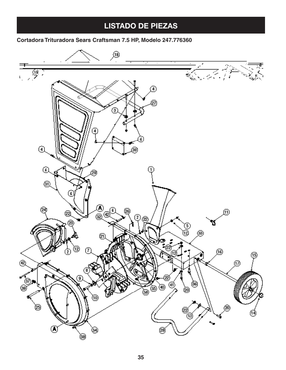 Listado de piezas | Craftsman 247.77636 User Manual | Page 35 / 40