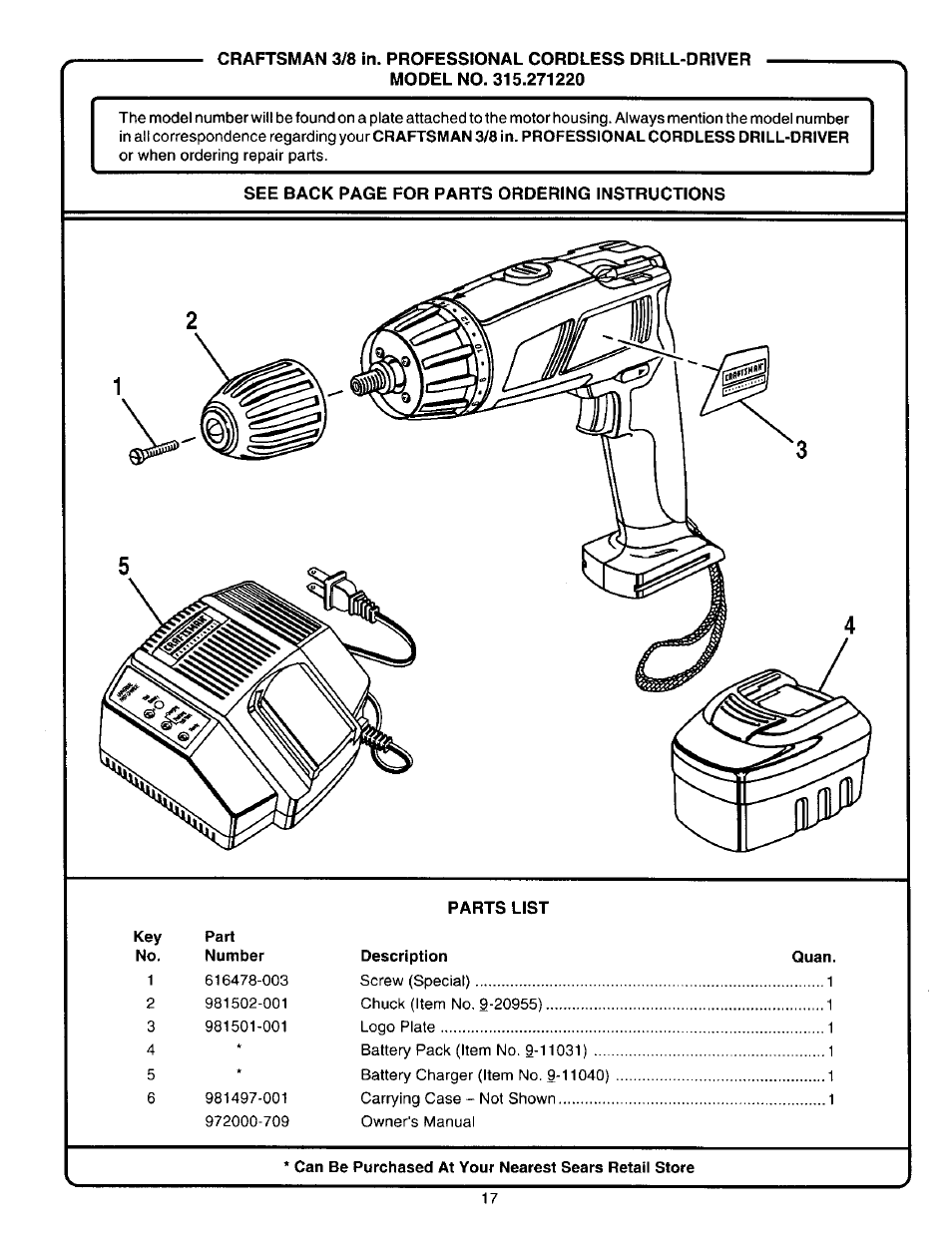 Model no. 315.271220 | Craftsman 315.271220 User Manual | Page 17 / 18