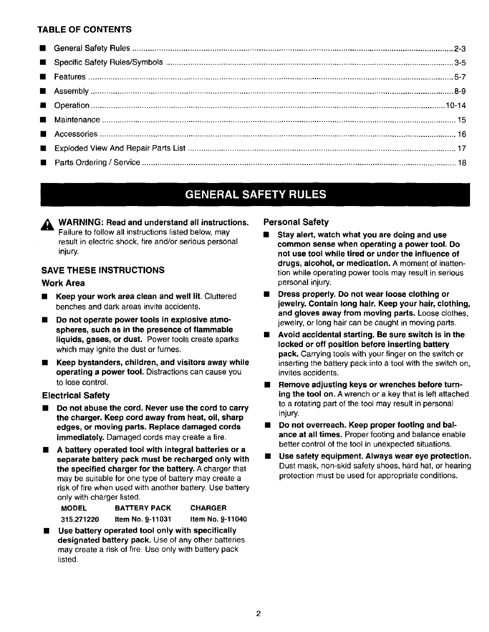 Craftsman 315.271220 User Manual | Page 2 / 18