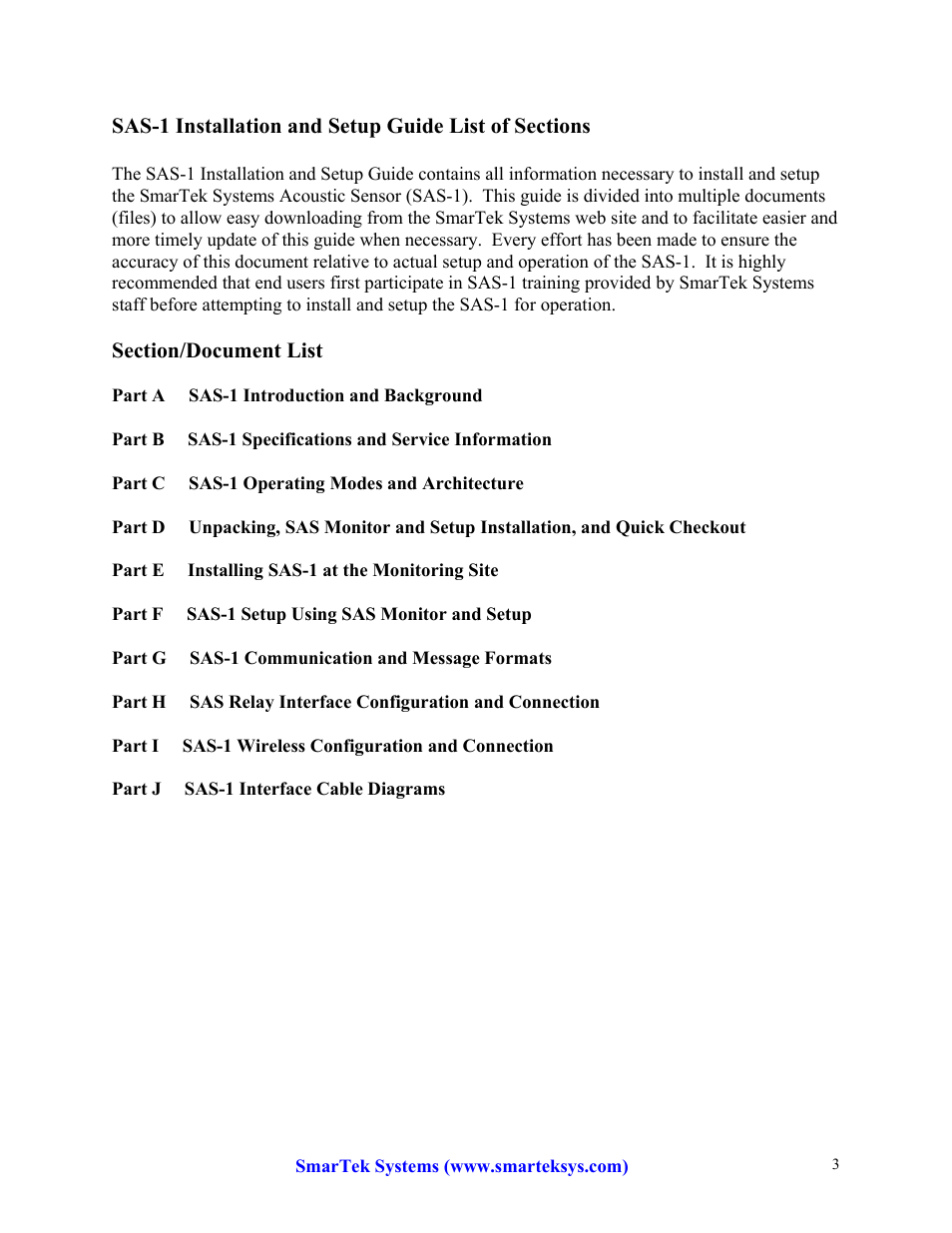SmarTek Systems SAS-1 Master Section User Manual | Page 3 / 3