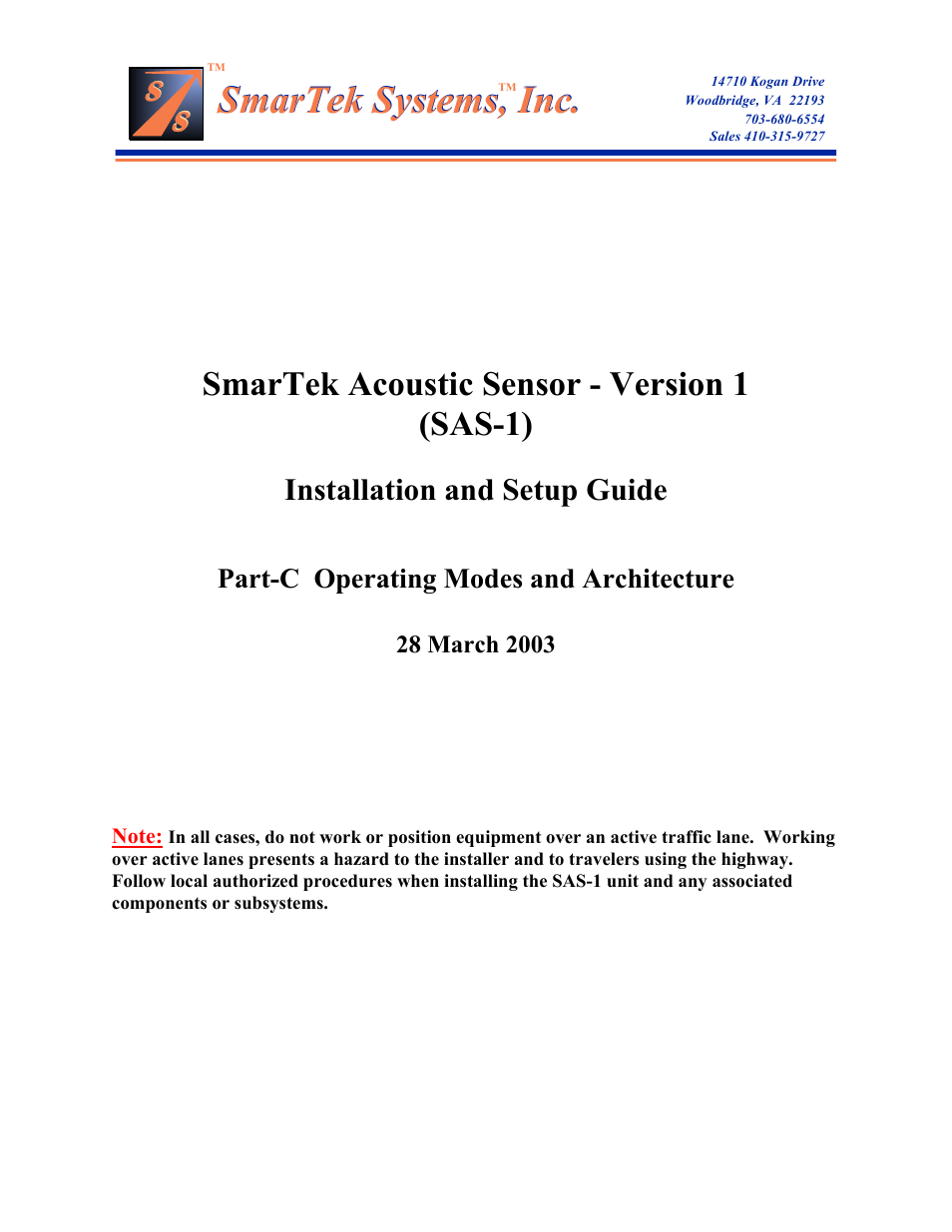 SmarTek Systems SAS-1 Operating Modes and Architecture User Manual | 7 pages