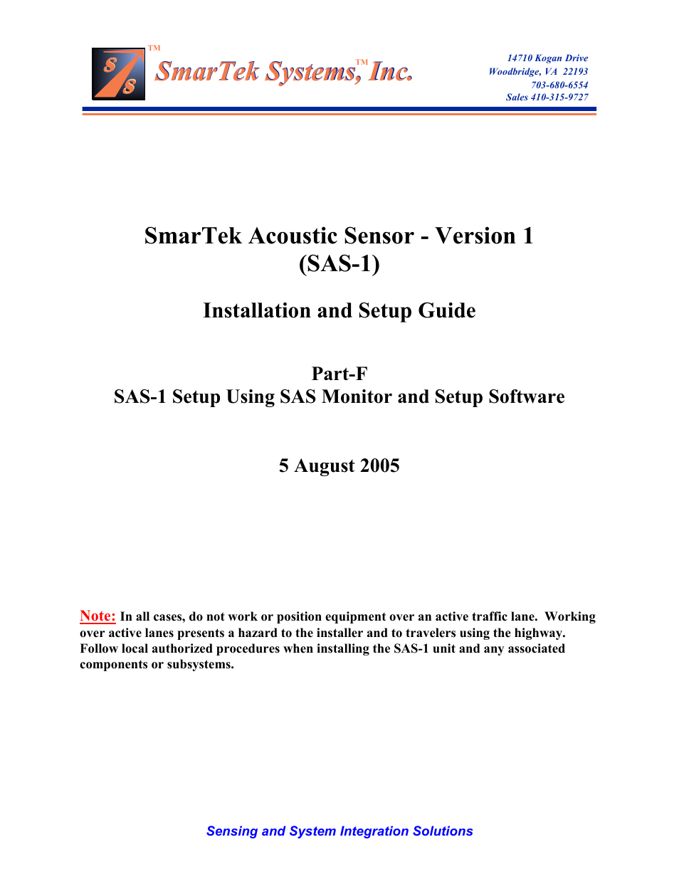 SmarTek Systems SAS-1 Setup Using SAS Monitor User Manual | 23 pages