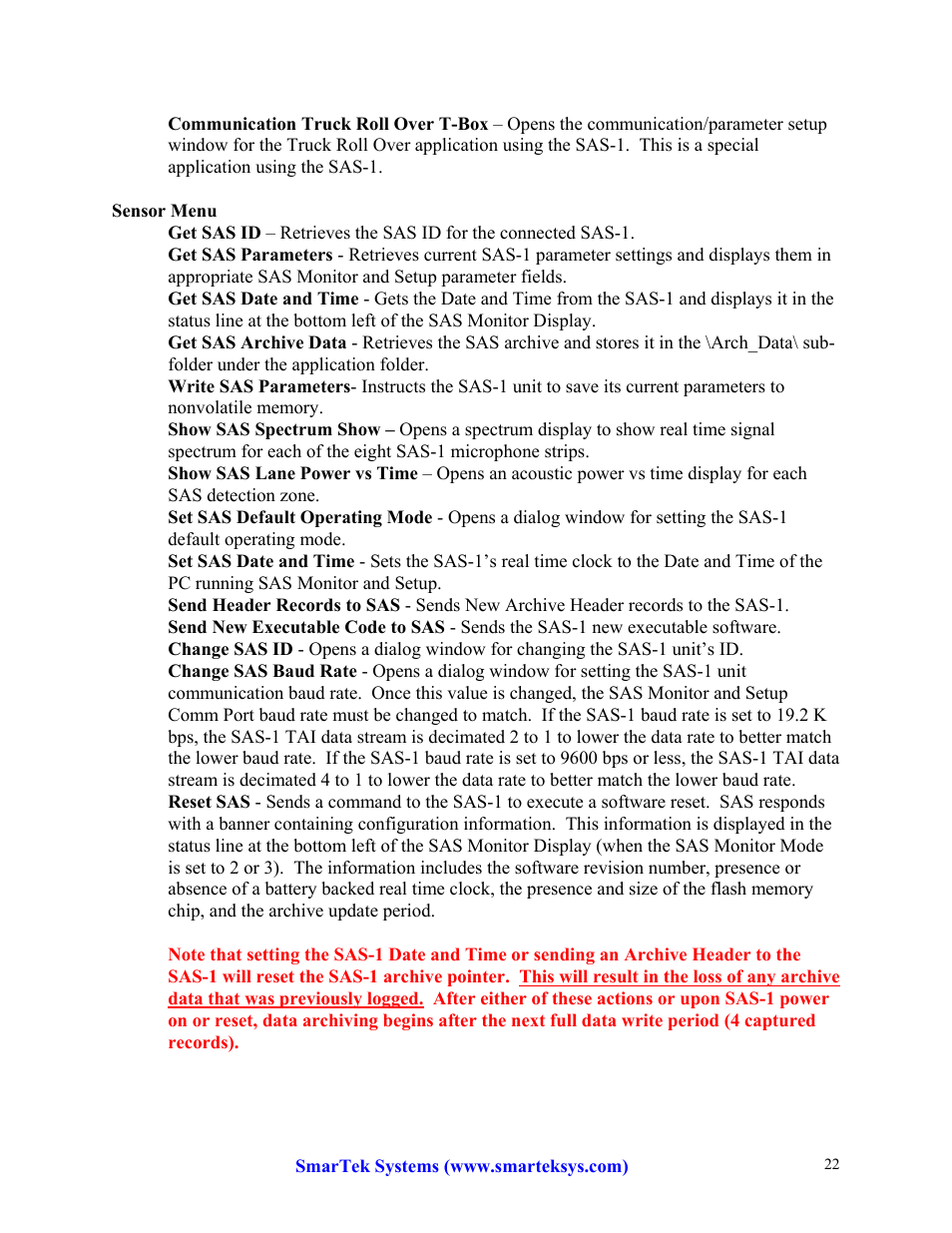 SmarTek Systems SAS-1 Setup Using SAS Monitor User Manual | Page 22 / 23