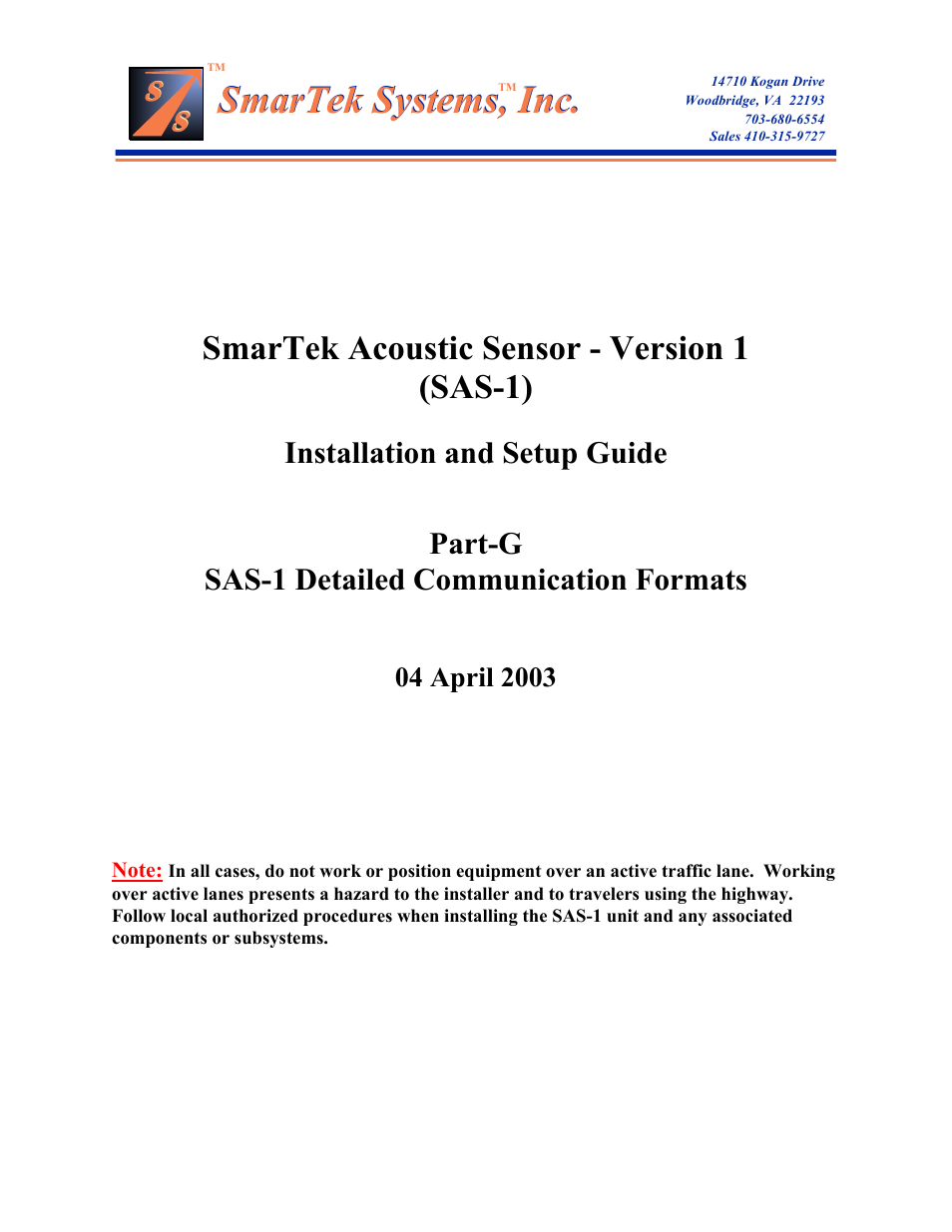 SmarTek Systems SAS-1 Detailed Communication Formats User Manual | 14 pages