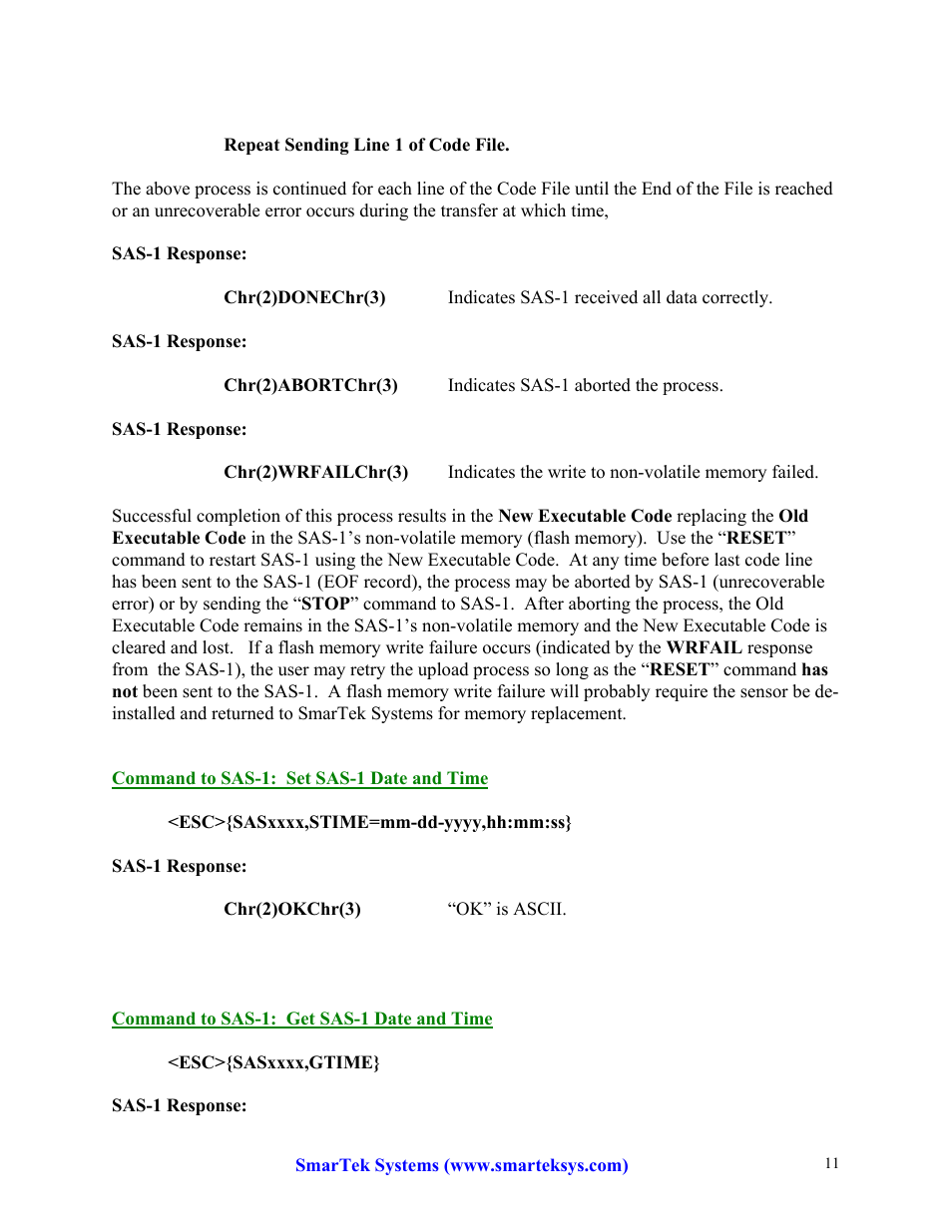 SmarTek Systems SAS-1 Detailed Communication Formats User Manual | Page 11 / 14