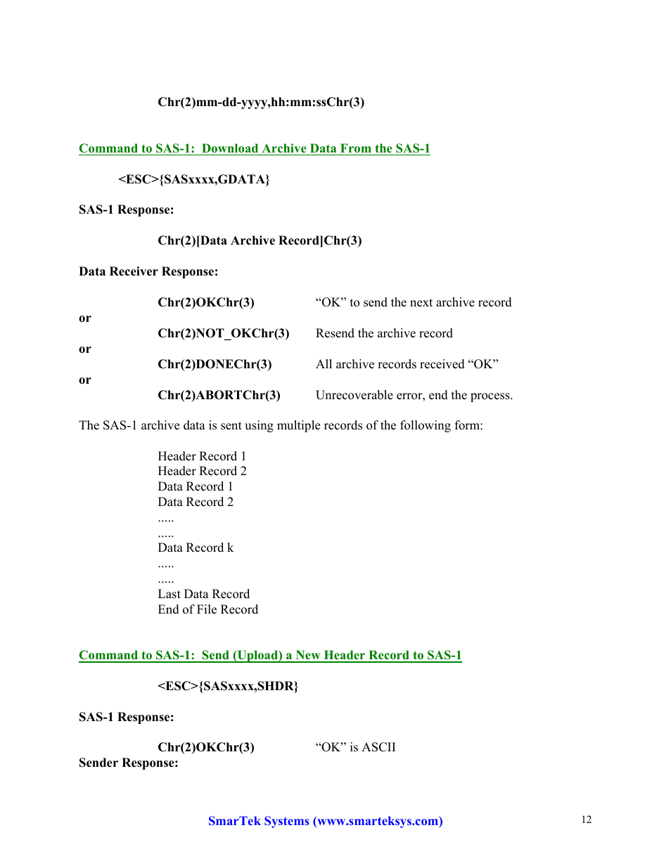 SmarTek Systems SAS-1 Detailed Communication Formats User Manual | Page 12 / 14