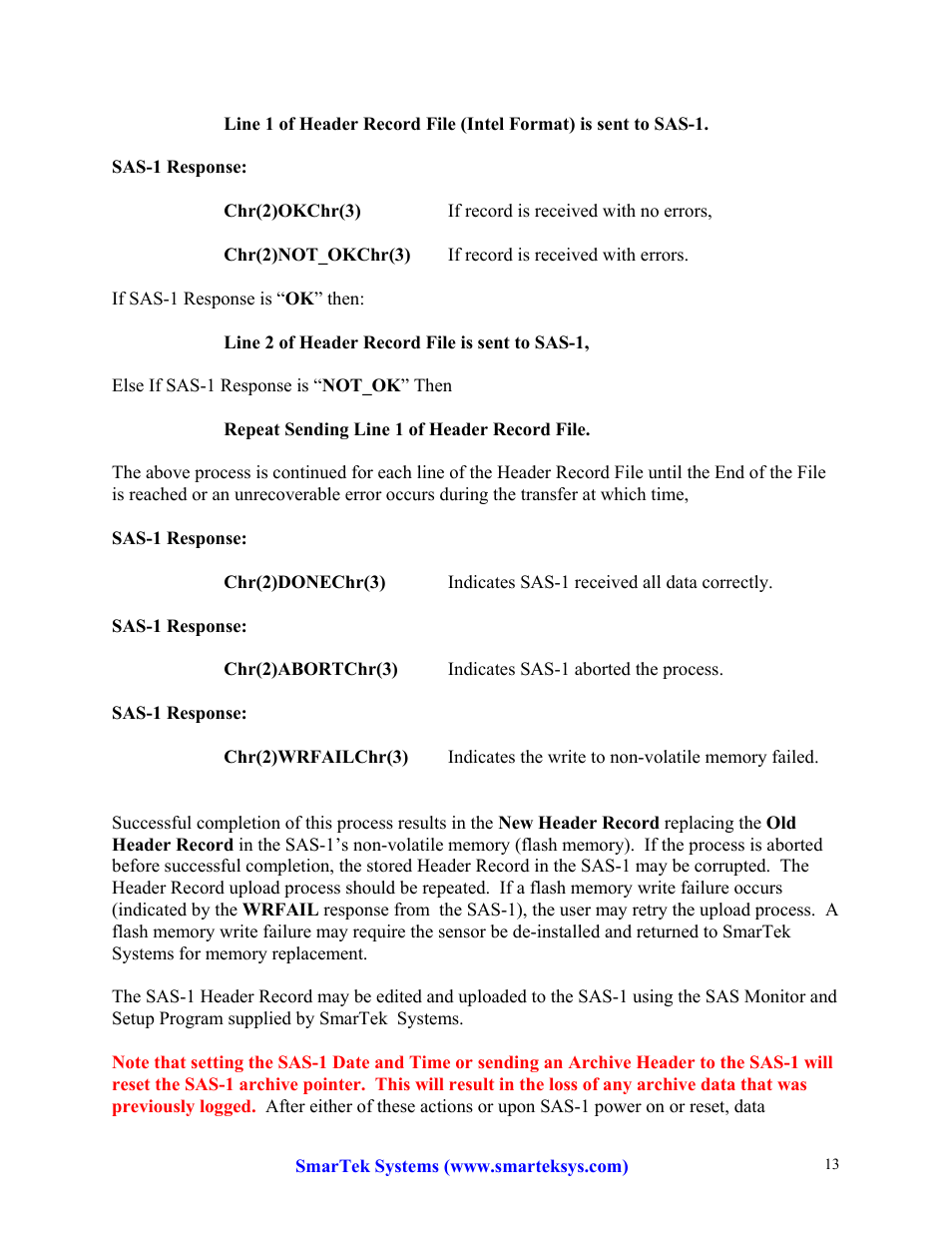 SmarTek Systems SAS-1 Detailed Communication Formats User Manual | Page 13 / 14
