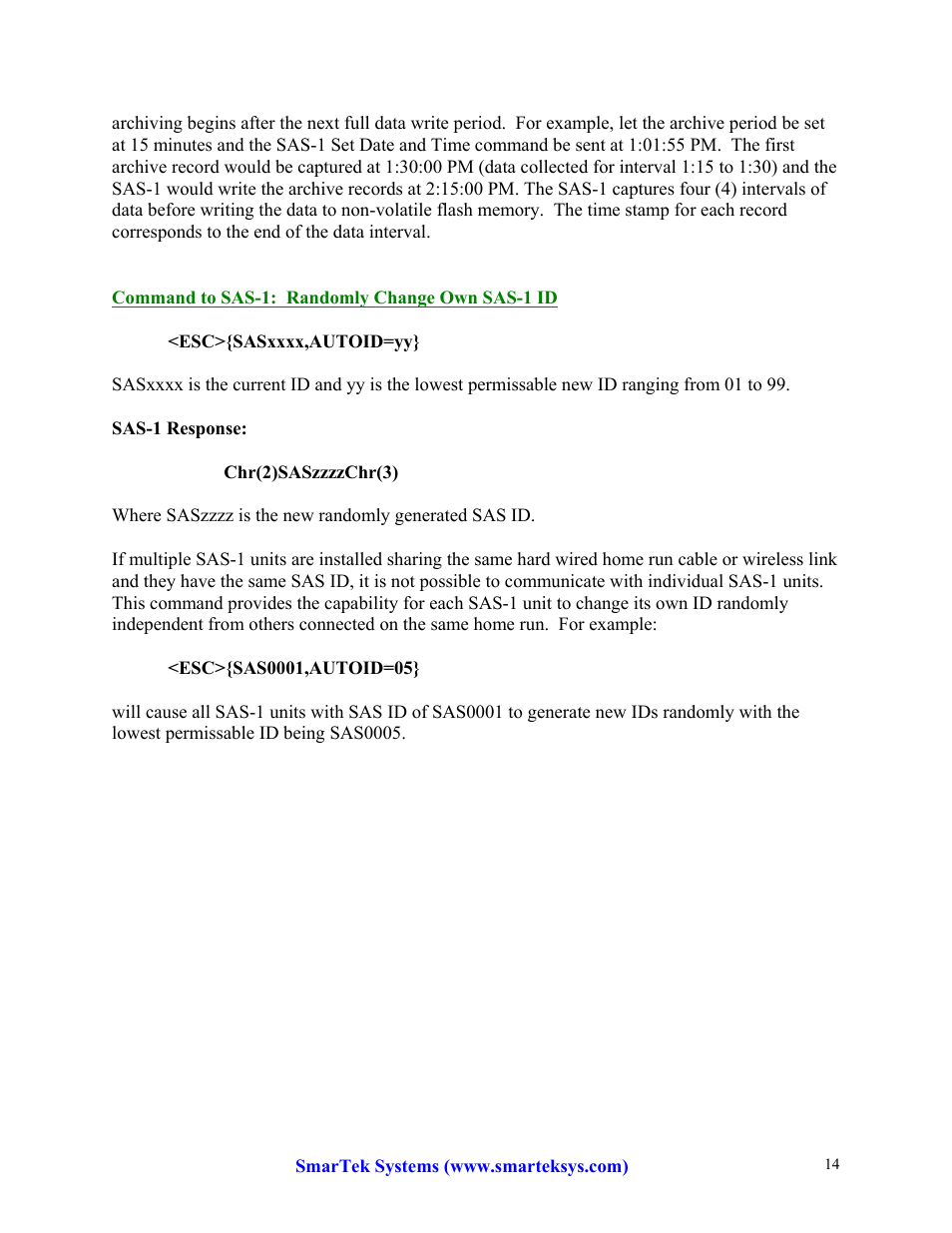 SmarTek Systems SAS-1 Detailed Communication Formats User Manual | Page 14 / 14