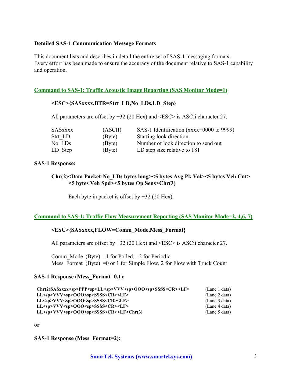 SmarTek Systems SAS-1 Detailed Communication Formats User Manual | Page 3 / 14