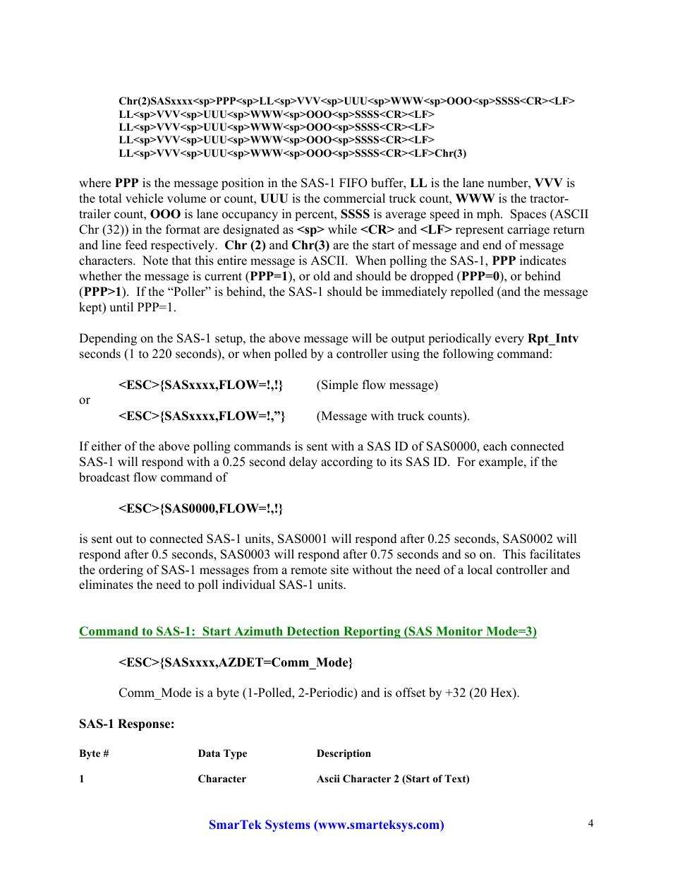 SmarTek Systems SAS-1 Detailed Communication Formats User Manual | Page 4 / 14