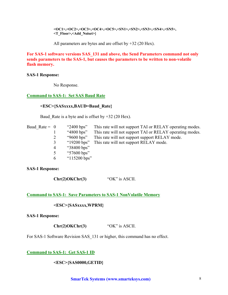 SmarTek Systems SAS-1 Detailed Communication Formats User Manual | Page 8 / 14