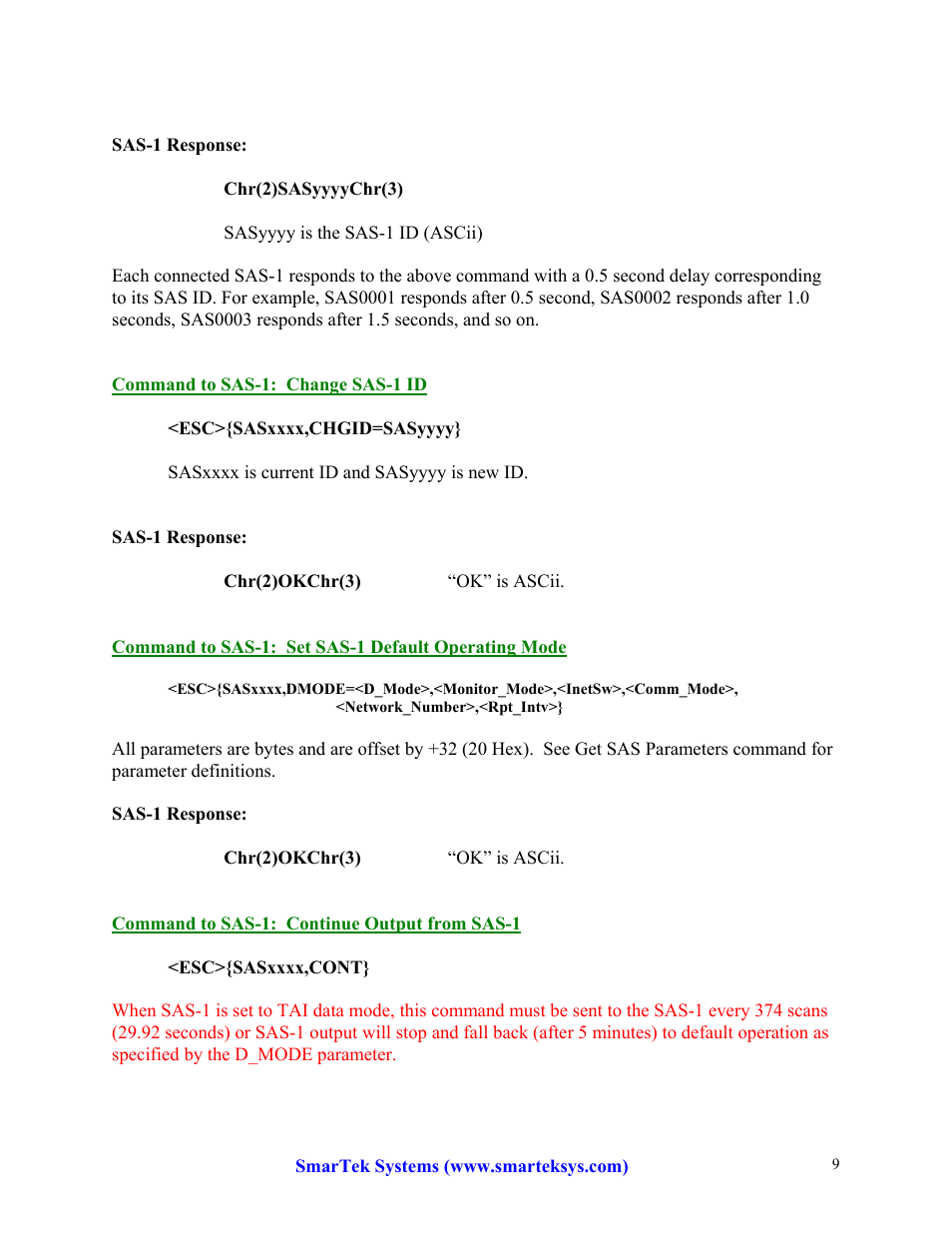 SmarTek Systems SAS-1 Detailed Communication Formats User Manual | Page 9 / 14