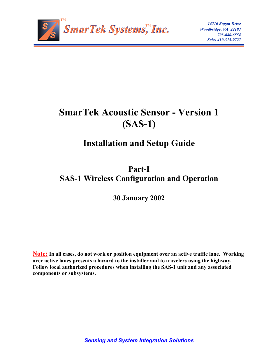 SmarTek Systems SAS-1 Wireless Configuration and Operation User Manual | 6 pages