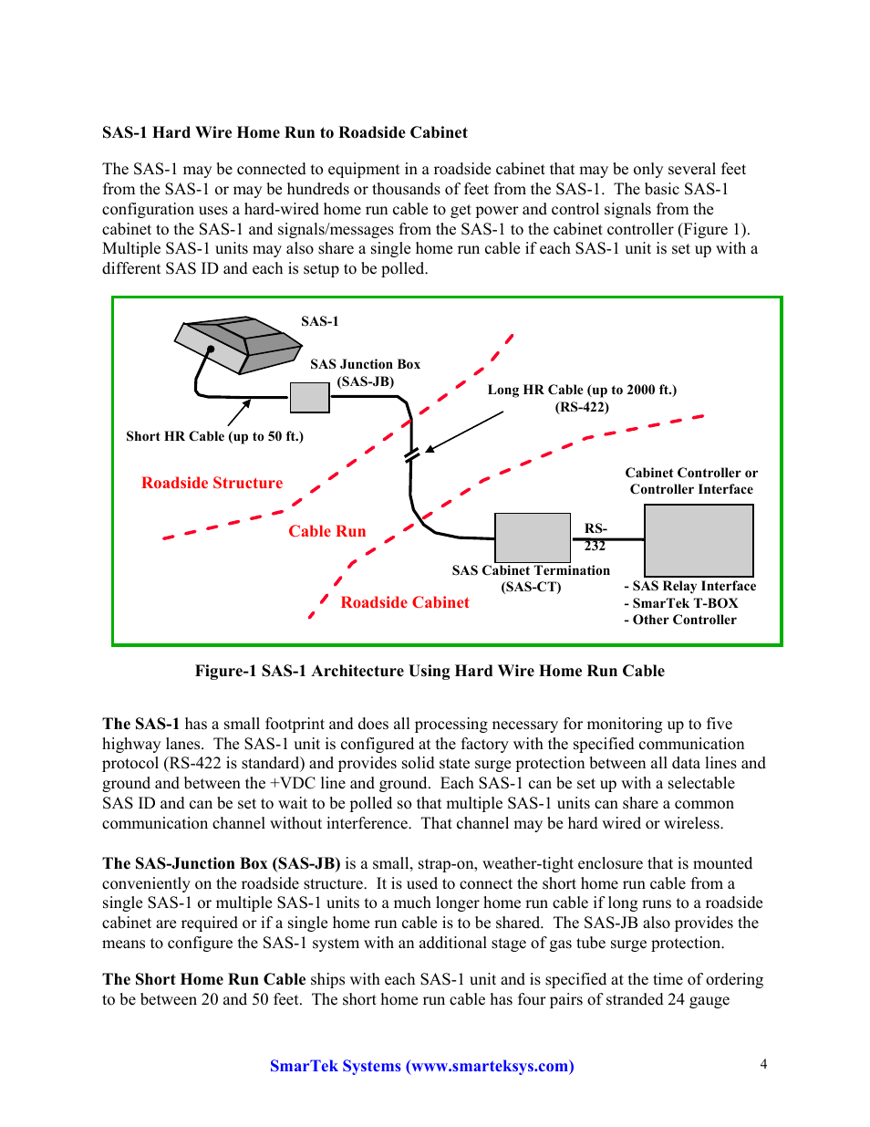Sas-1 hard wire home run to roadside cabinet | SmarTek Systems SAS-1 Wireless Configuration and Operation User Manual | Page 4 / 6
