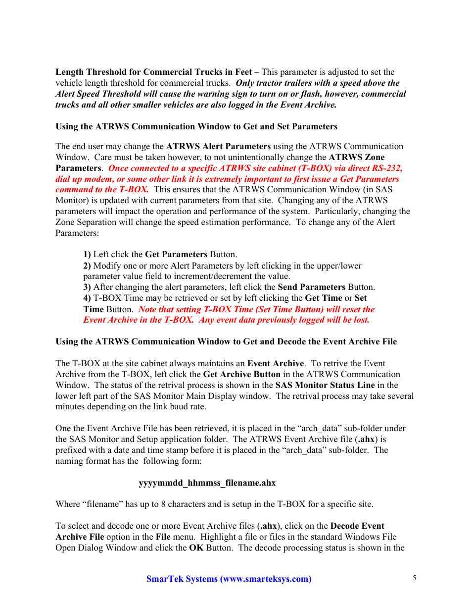 SmarTek Systems SAS-1 Based Truck Roll Over Warning System User Manual | Page 5 / 6