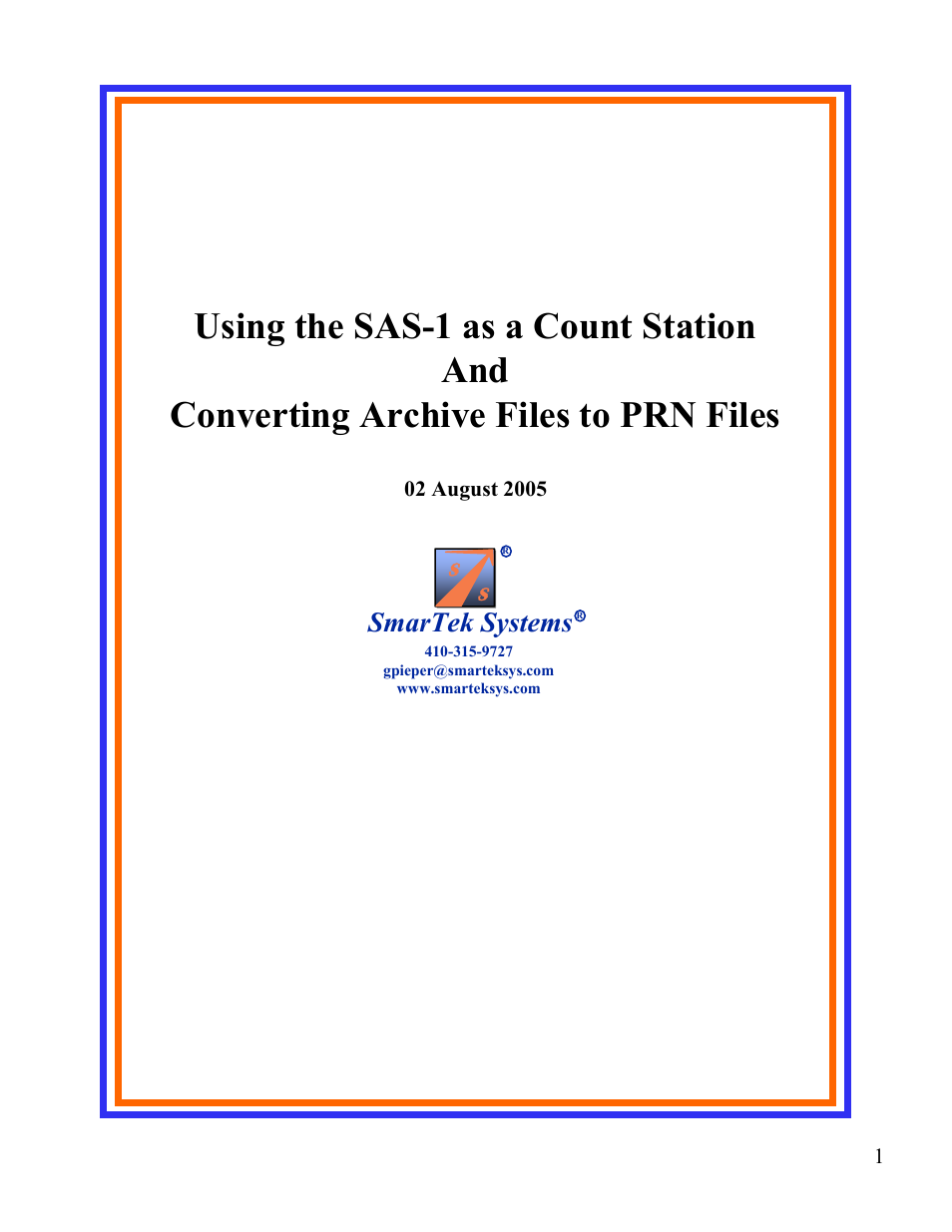 SmarTek Systems SAS-1 as a Count Station And Converting User Manual | 6 pages