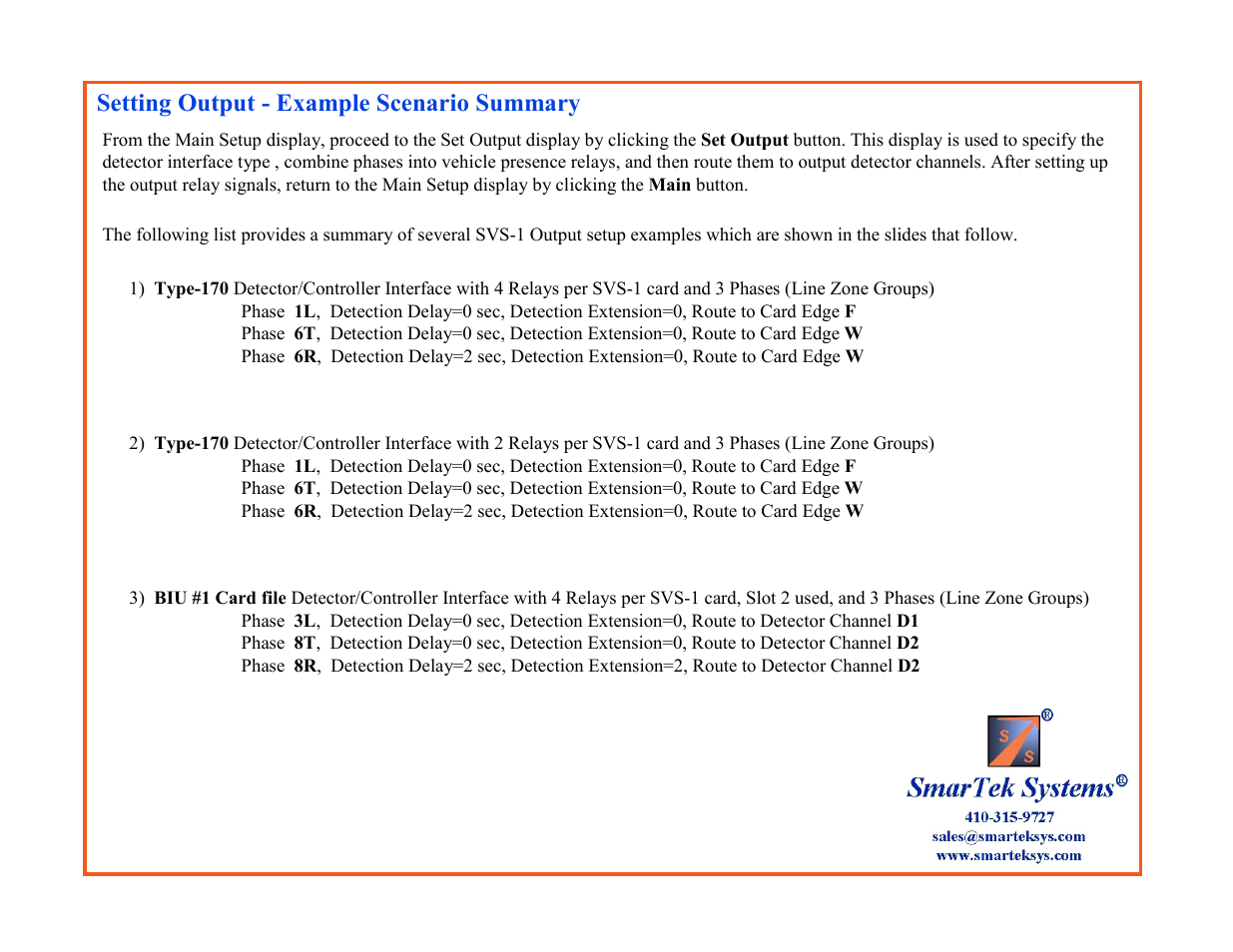 Setting output - example scenario summary | SmarTek Systems SVS-1 User Guide-Part B User Manual | Page 11 / 45