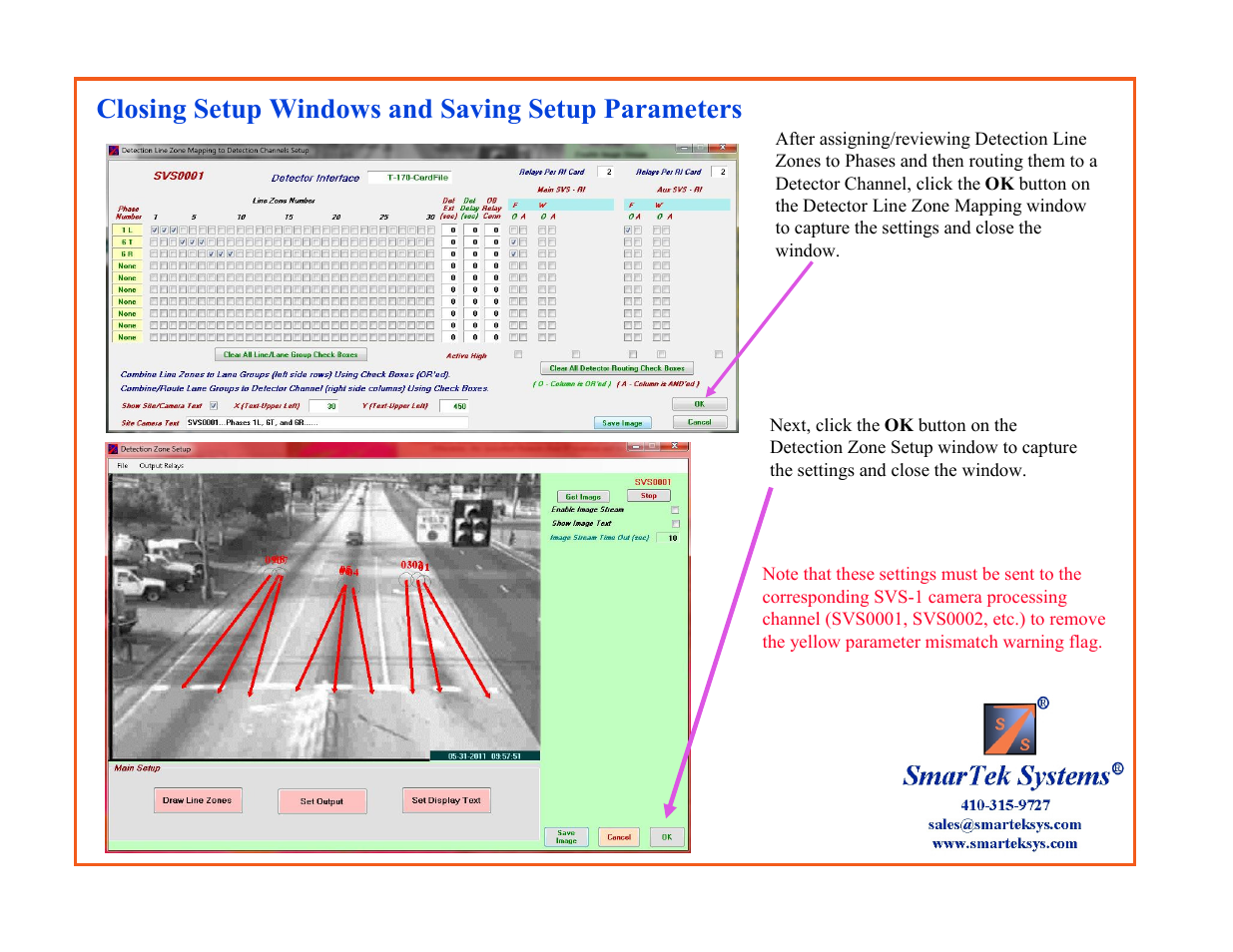 Closing setup windows and saving setup parameters | SmarTek Systems SVS-1 User Guide-Part B User Manual | Page 39 / 45