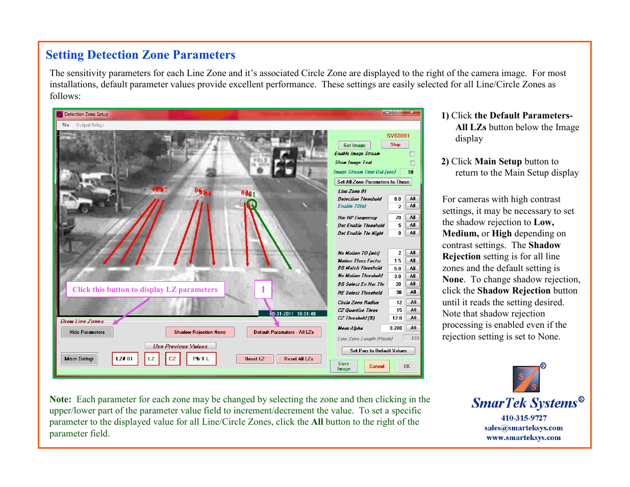 Setting detection zone parameters | SmarTek Systems SVS-1 User Guide-Part B User Manual | Page 9 / 45