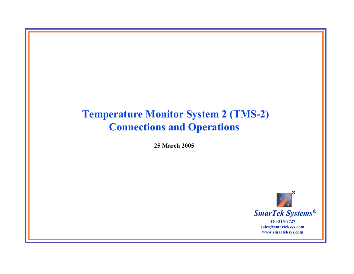 SmarTek Systems TMS-2 User Manual | 18 pages