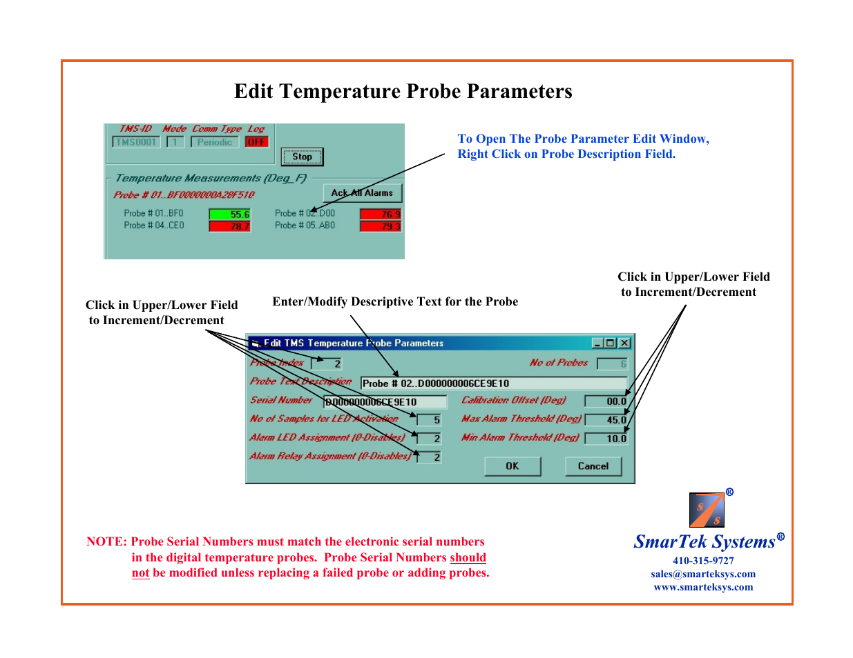 Edit temperature probe parameters, Smartek systems | SmarTek Systems TMS-2 User Manual | Page 14 / 18