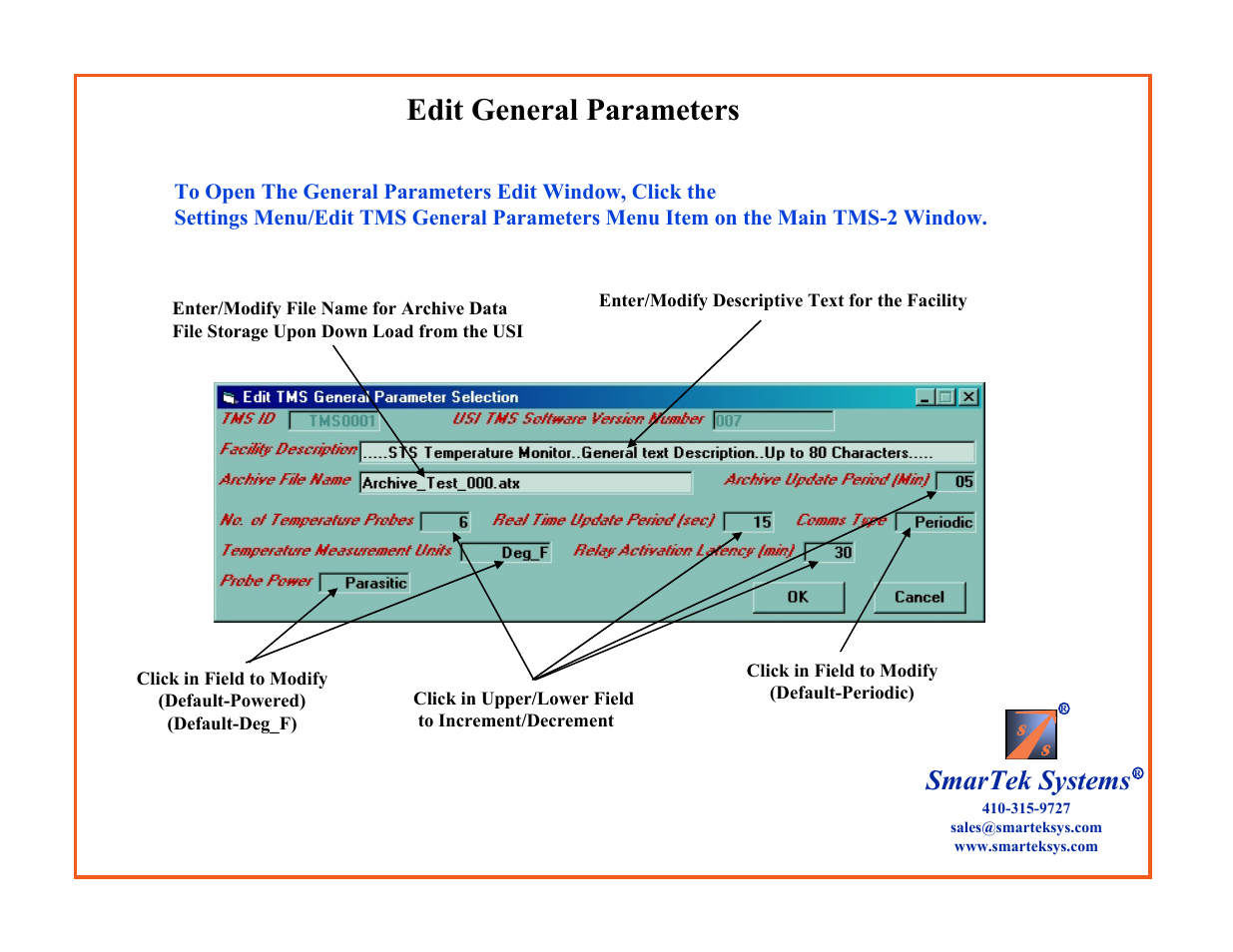 Edit general parameters, Smartek systems | SmarTek Systems TMS-2 User Manual | Page 15 / 18