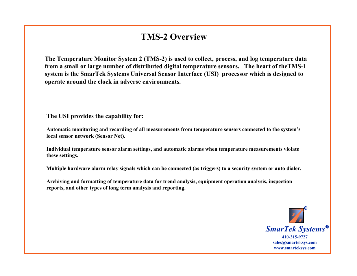 Tms-2 overview, Smartek systems | SmarTek Systems TMS-2 User Manual | Page 4 / 18