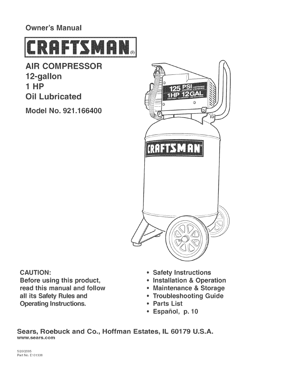 Craftsman 921.166400 User Manual | 20 pages