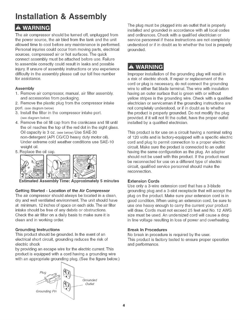 Installation & assembly, A warning | Craftsman 921.166400 User Manual | Page 6 / 20