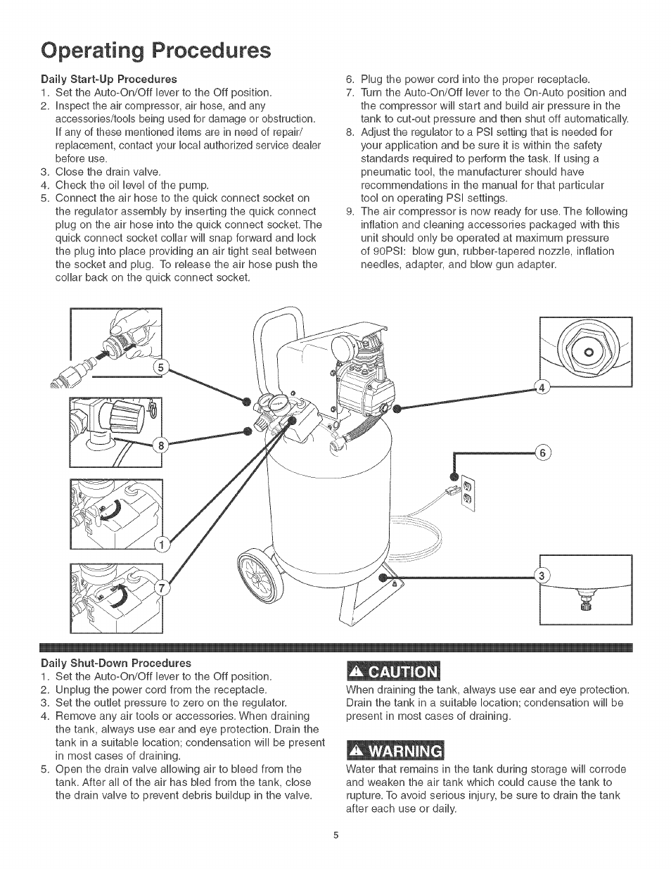 Operating procedures, A warning | Craftsman 921.166400 User Manual | Page 7 / 20