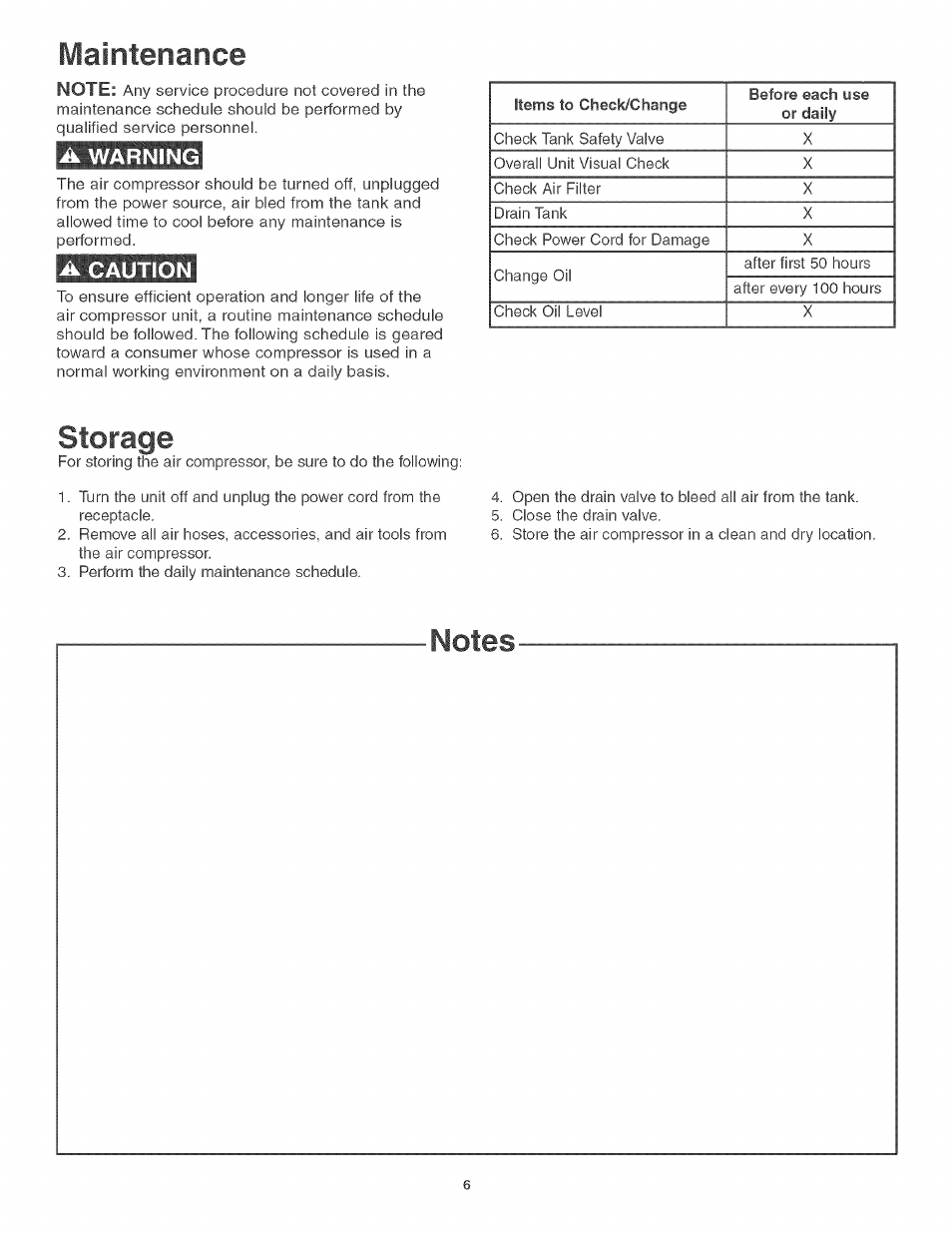 Maintenance, A warning, A caution | Storage | Craftsman 921.166400 User Manual | Page 8 / 20