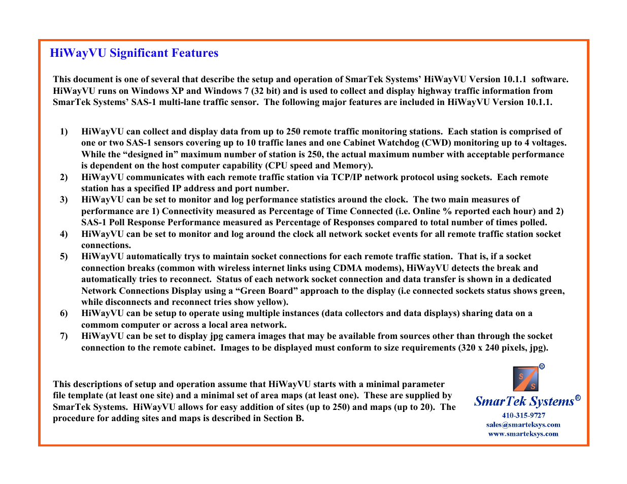 Hiwayvu significant features | SmarTek Systems HiWayVU Startup Operation User Manual | Page 3 / 12