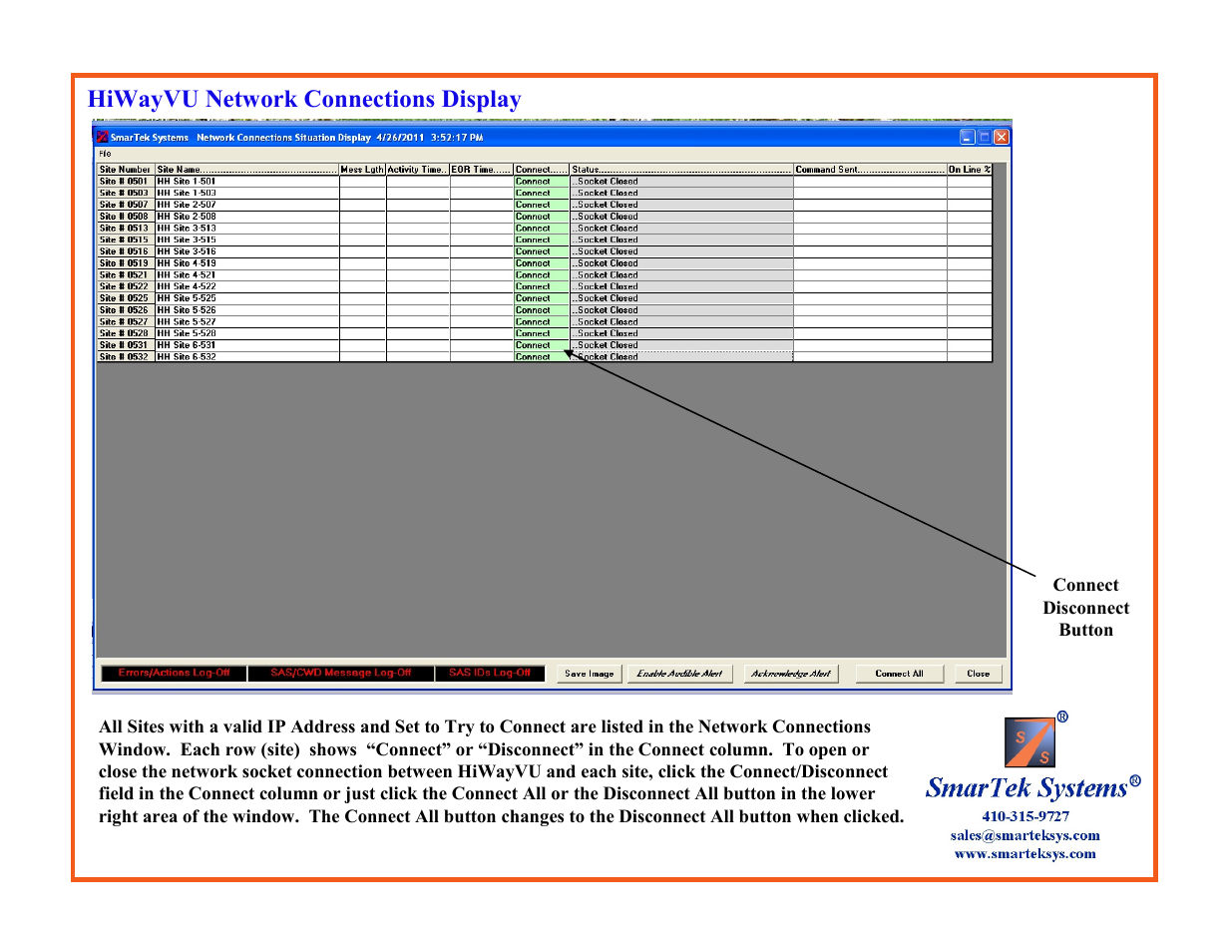 Hiwayvu network connections display | SmarTek Systems HiWayVU Startup Operation User Manual | Page 7 / 12