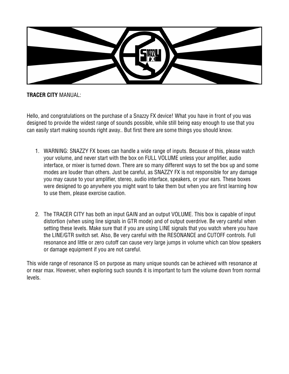 Snazzy FX TRACER CITY User Manual | 7 pages