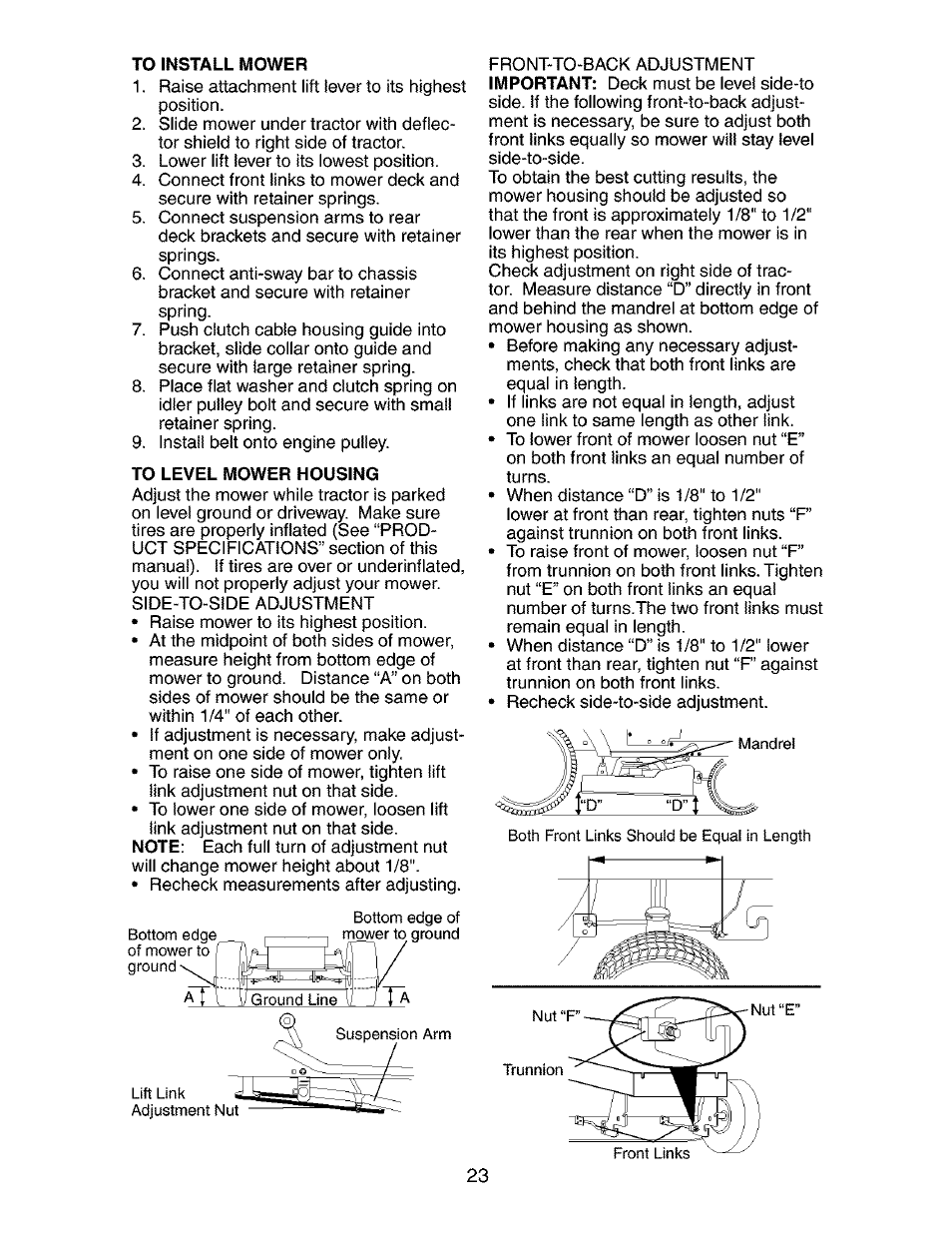 To level mower housing | Craftsman 917.273481 User Manual | Page 23 / 60