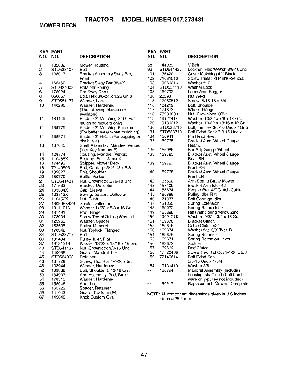 Mower deck | Craftsman 917.273481 User Manual | Page 47 / 60