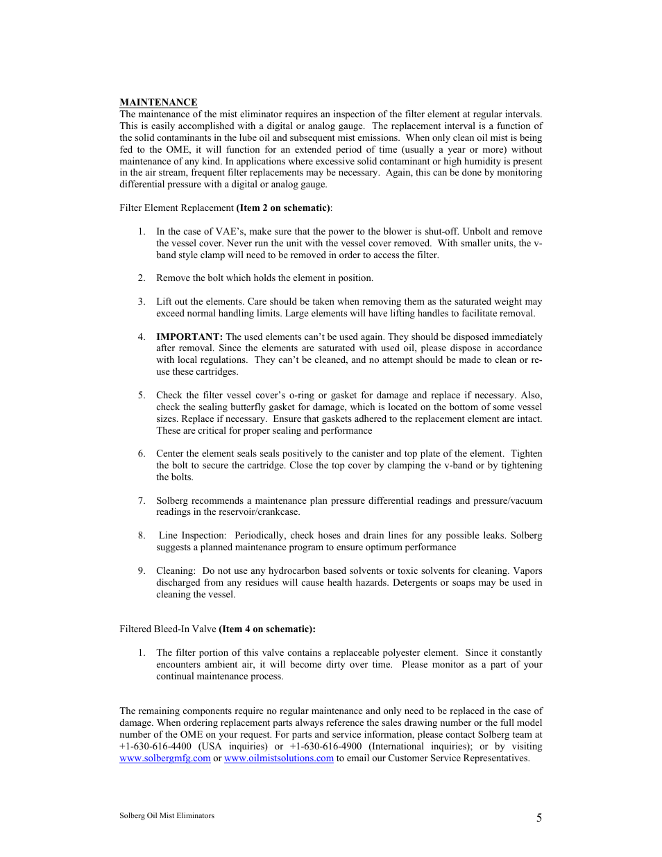 Solberg Oil Mist Eliminators User Manual | Page 5 / 5