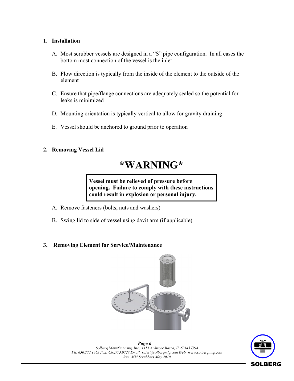 Warning | Solberg Scrubbers User Manual | Page 6 / 8