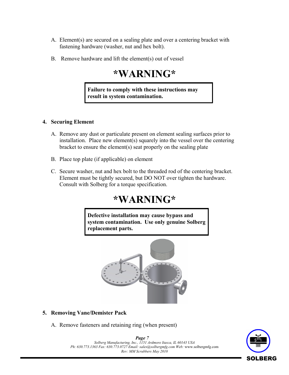 Warning | Solberg Scrubbers User Manual | Page 7 / 8