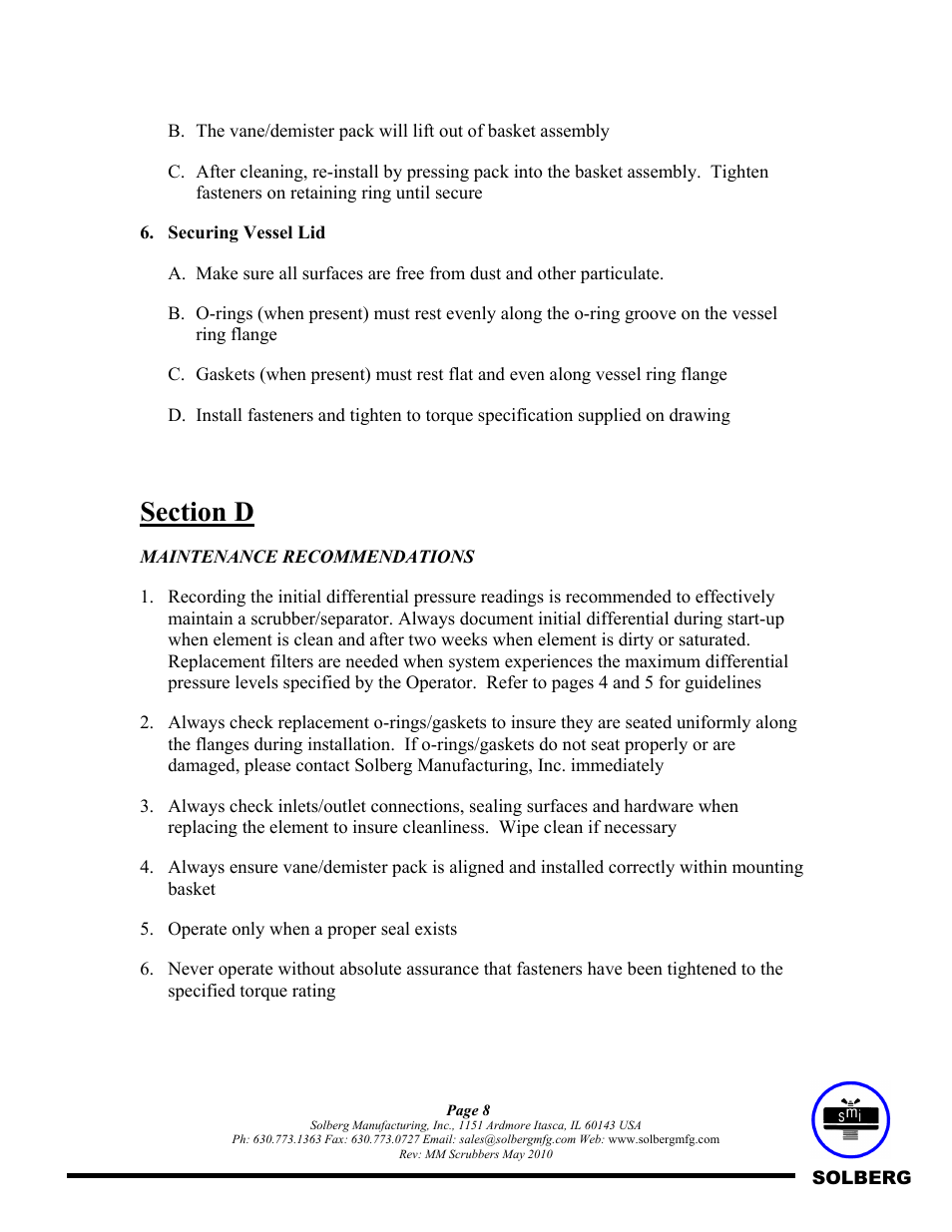 Solberg Scrubbers User Manual | Page 8 / 8