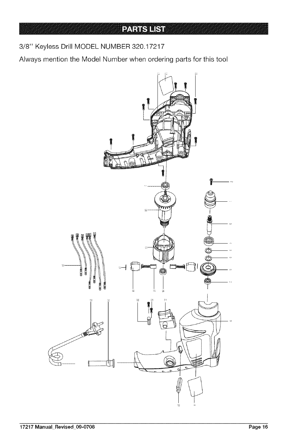 Parts list | Craftsman 320.17217 User Manual | Page 16 / 20