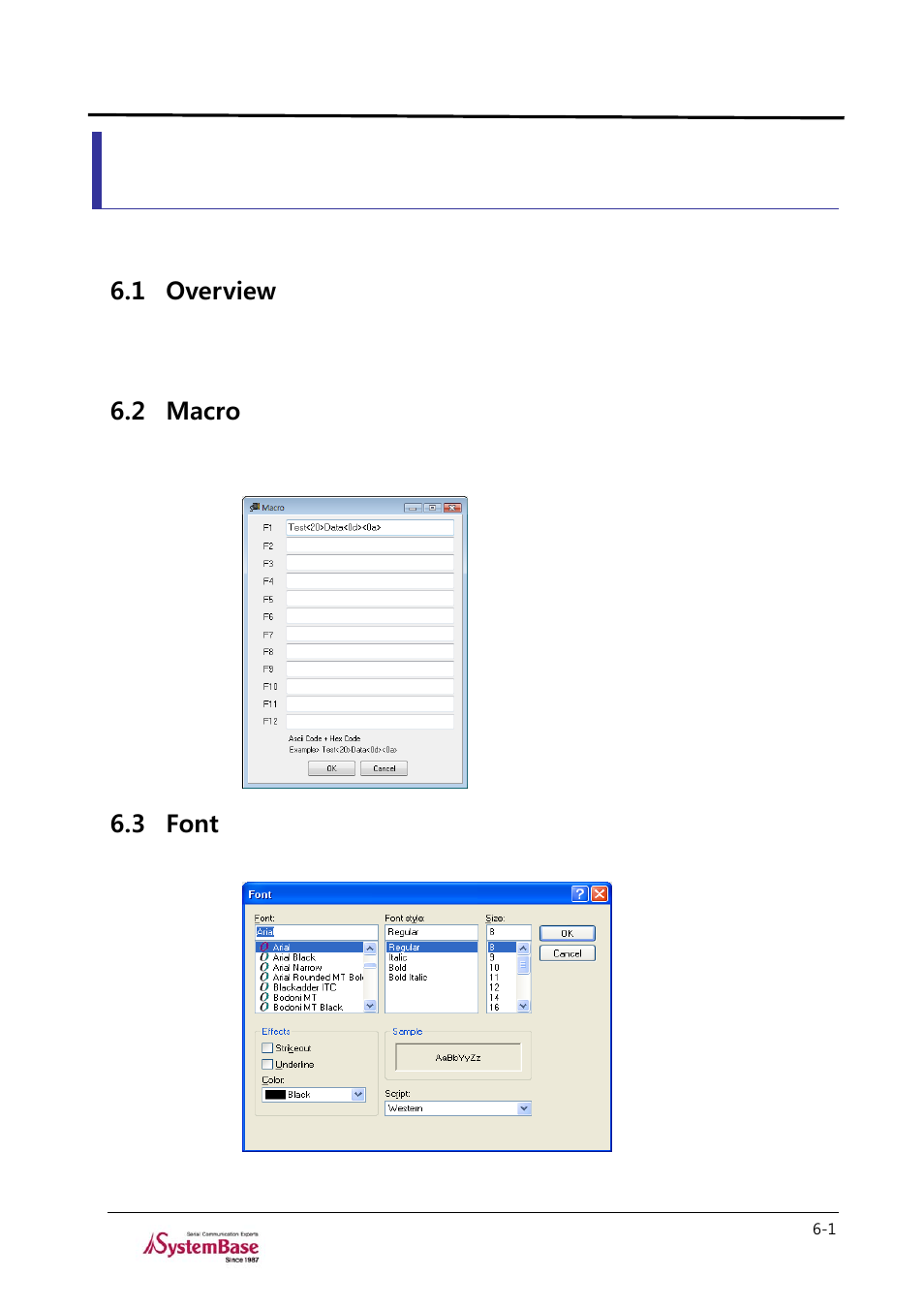 Chapter 6. settings menu, 1 overview, 2 macro | 3 font, Chapter 6, Settings menu -1, Overview -1, Macro -1, Font -1, Testview | Solvline TestView User Manual | Page 30 / 33