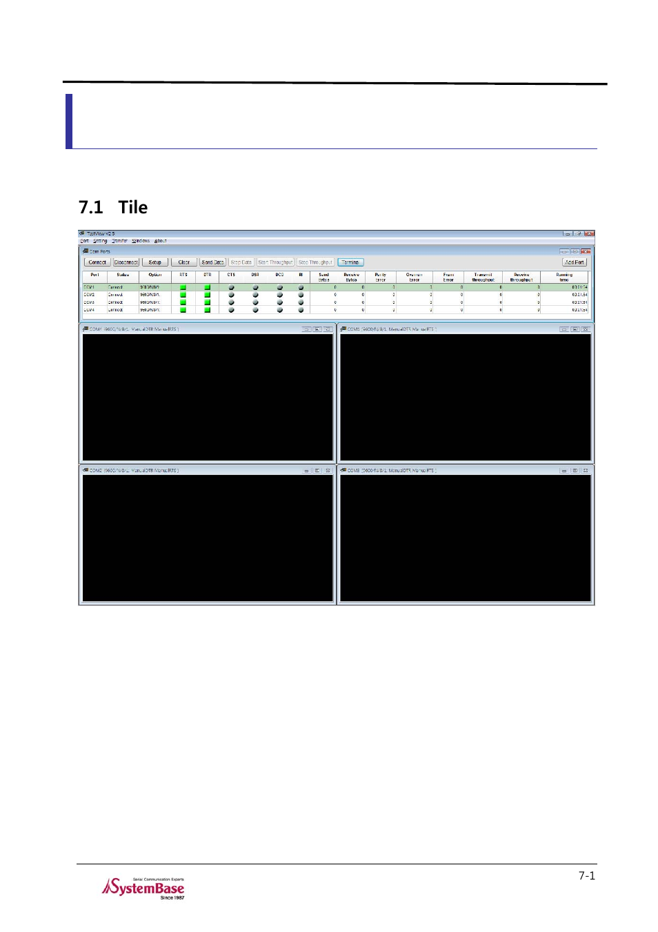 Chapter 7. windows menu, 1 tile, Chapter 7 | Windows menu -1, Tile -1, Testview | Solvline TestView User Manual | Page 31 / 33