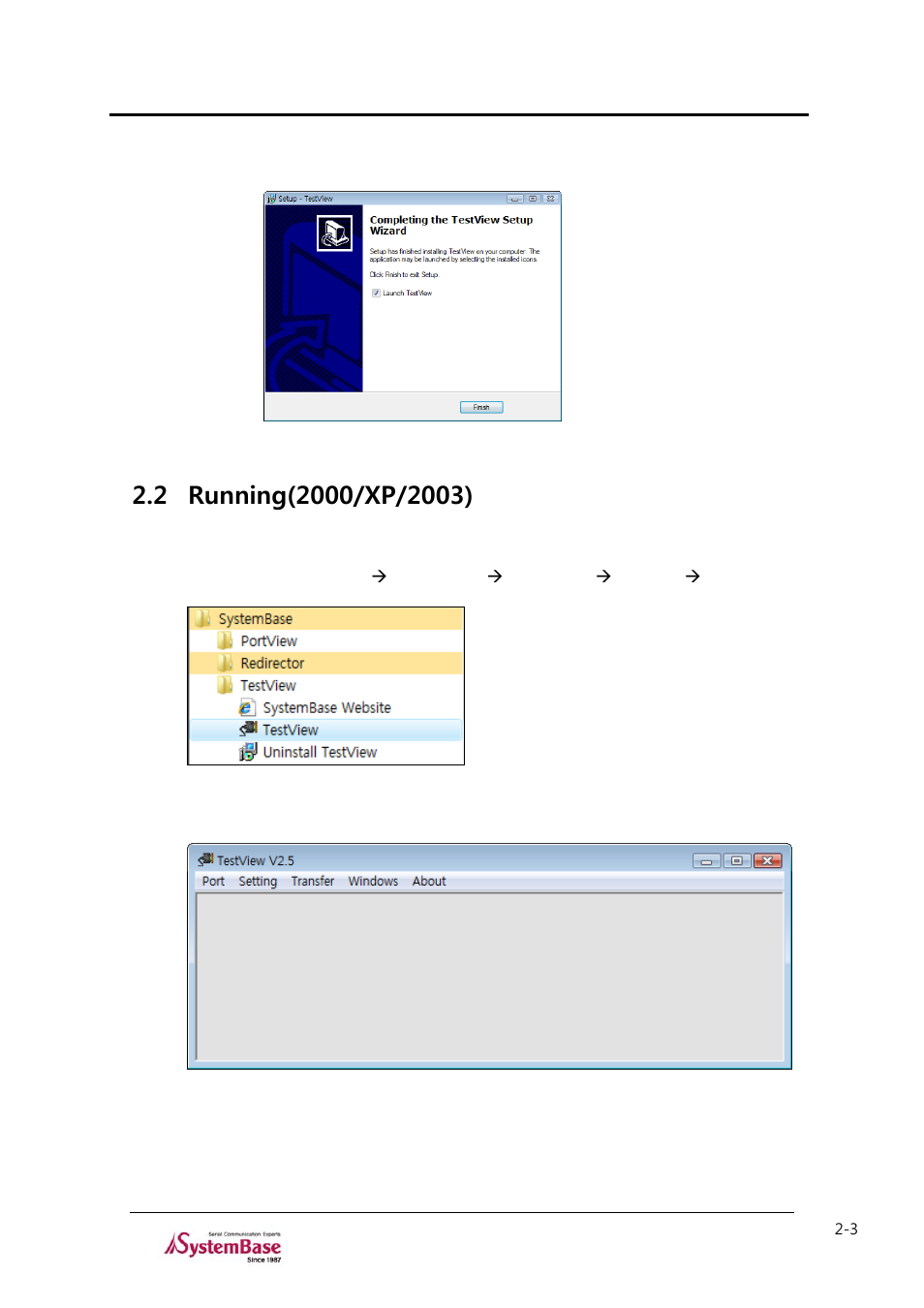 2 running(2000/xp/2003), Running(2000/xp/2003) -3, Testview | Solvline TestView User Manual | Page 9 / 33