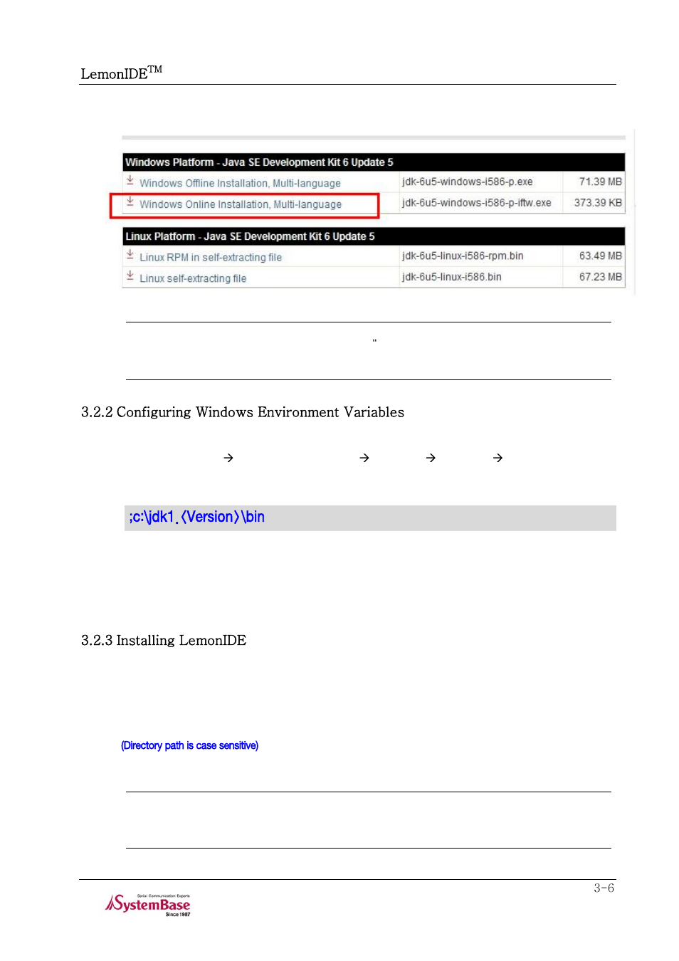 2 configuring windows environment variables, 3 installing lemonide, C:\jdk1.<version>\bin | Solvline LemonIDE Ver 1.0e User Manual | Page 12 / 56