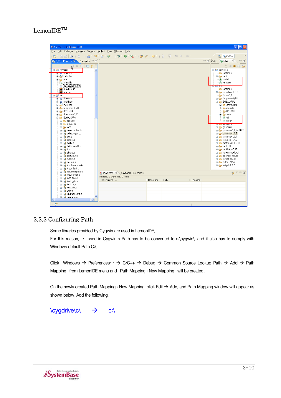 3 configuring path, 3 configuring path -10, Cygdrive\c\ æ c | Solvline LemonIDE Ver 1.0e User Manual | Page 16 / 56