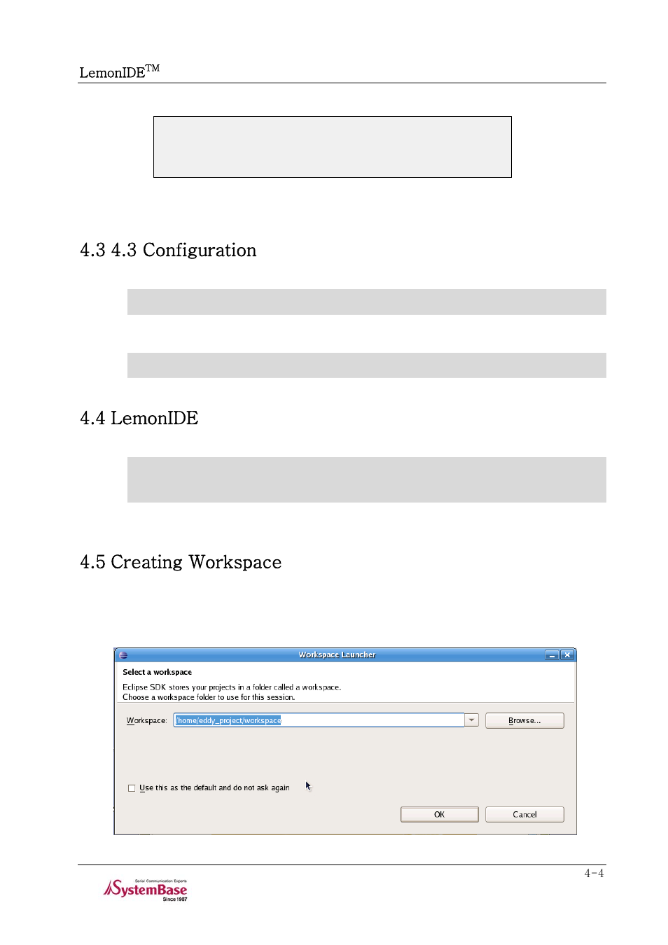 3 4.3 configuration, 4 lemonide, 5 creating workspace | 3 4.3 configuration -4, 4 lemonide -4, 5 creating workspace -4 | Solvline LemonIDE Ver 1.0e User Manual | Page 21 / 56