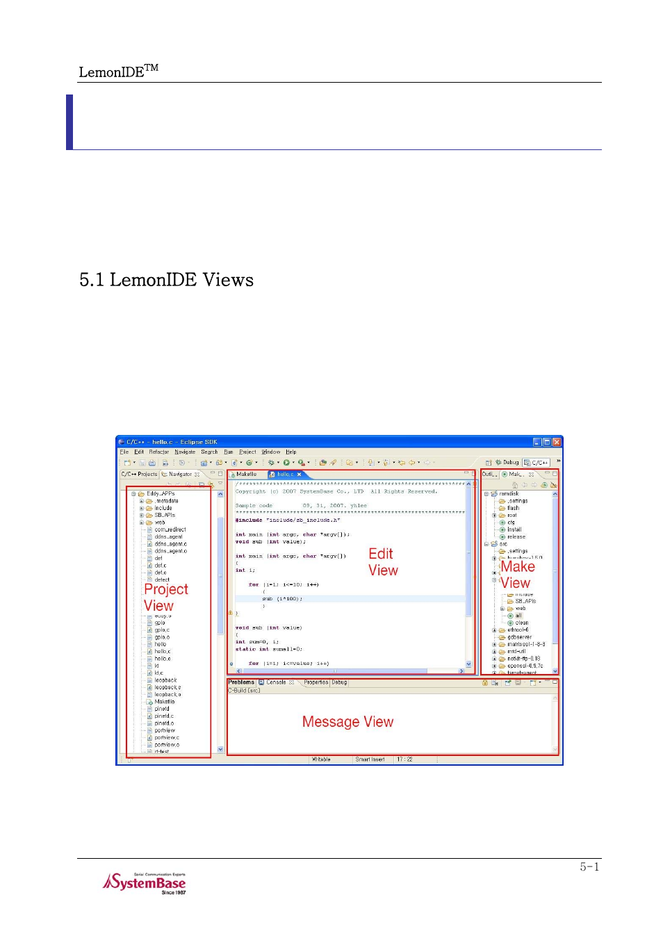 Chapter 5. using ide, 1 lemonide views, Chapter 5. using ide -1 | 1 lemonide views -1 | Solvline LemonIDE Ver 1.0e User Manual | Page 25 / 56