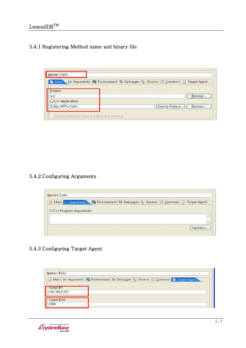 1 registering method name and binary file, 2 configuring arguments, 3 configuring target agent | Solvline LemonIDE Ver 1.0e User Manual | Page 31 / 56