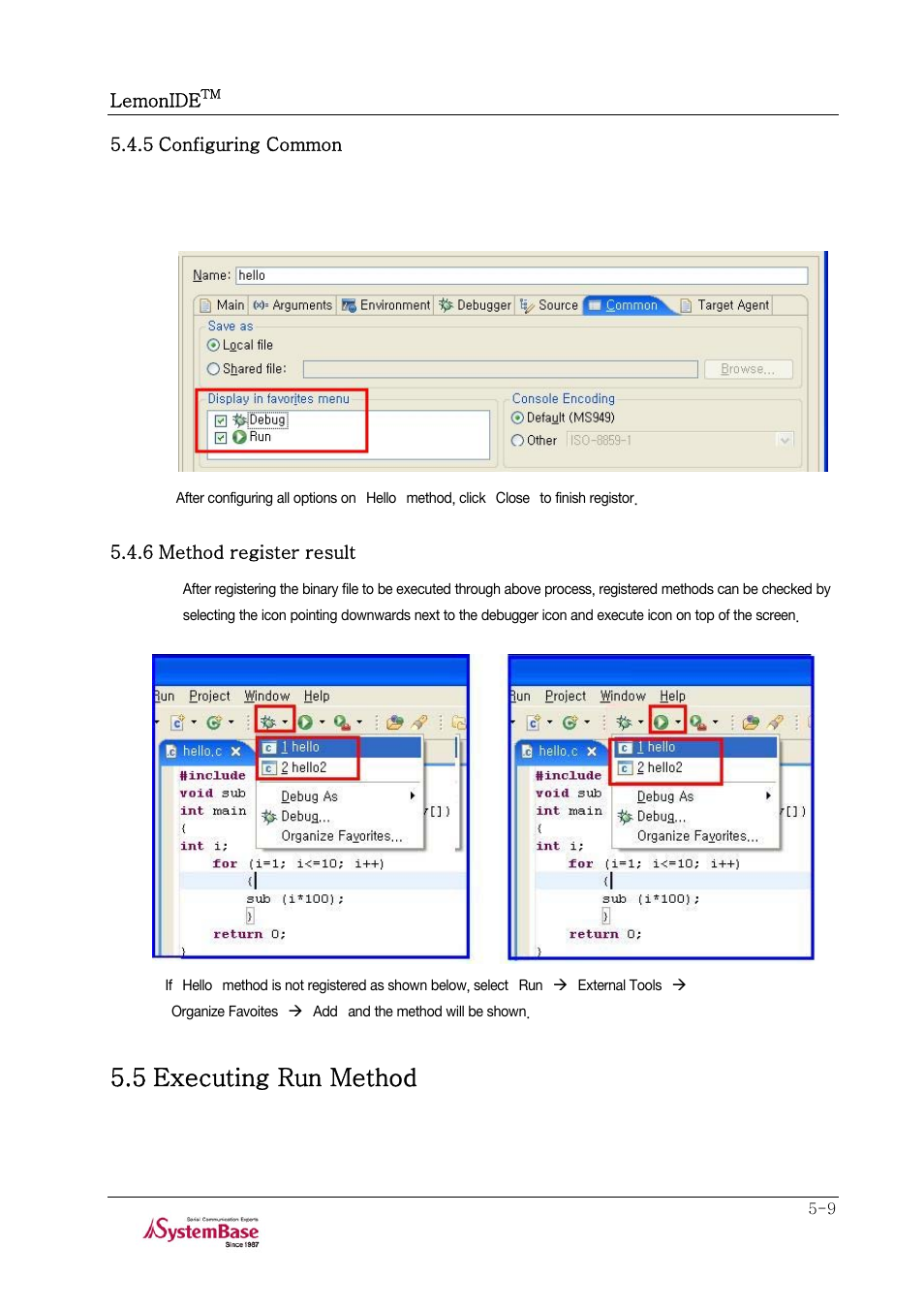 5 configuring common, 6 method register result, 5 executing run method | 5 executing run method -9 | Solvline LemonIDE Ver 1.0e User Manual | Page 33 / 56